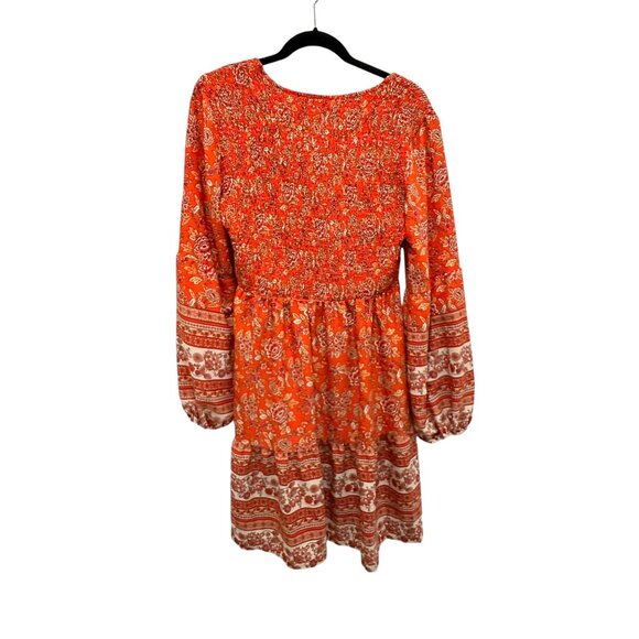 🍒 2/$20 🍒 Red Boho Flowy Long Sleeve Dress with V-Neck sz L - Picture 7 of 8